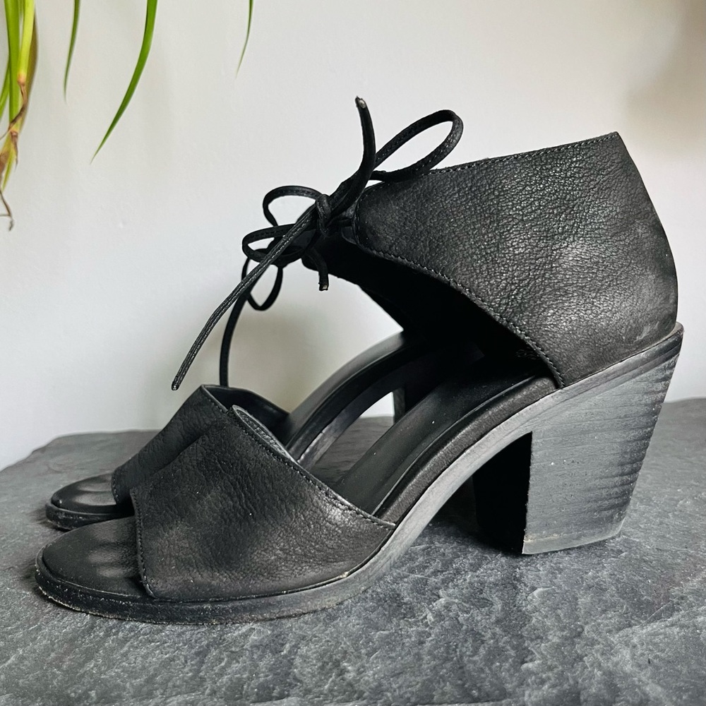 Eileen Fisher Heels, Ankle Tie Sandals, black formal lace up bows
